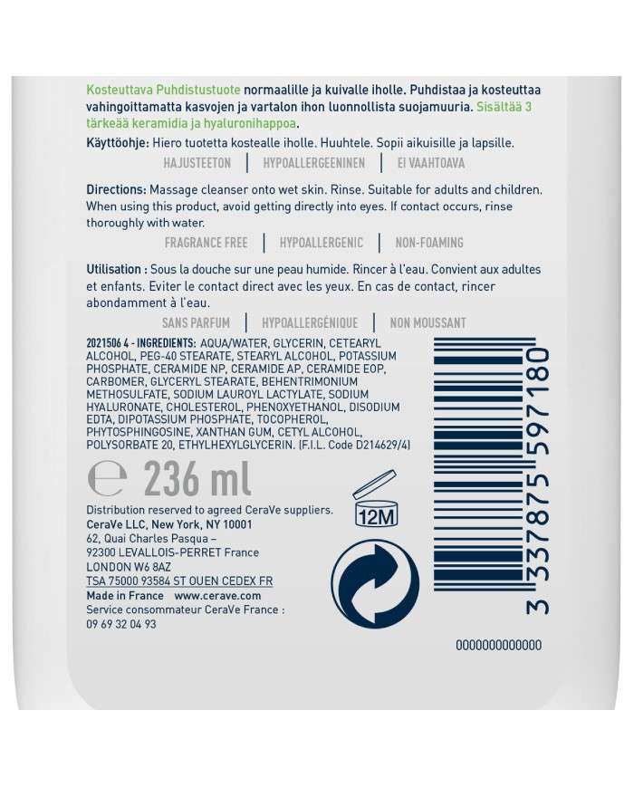 CERAVE CREME LAVANTE HYDRATANTE 236 ML