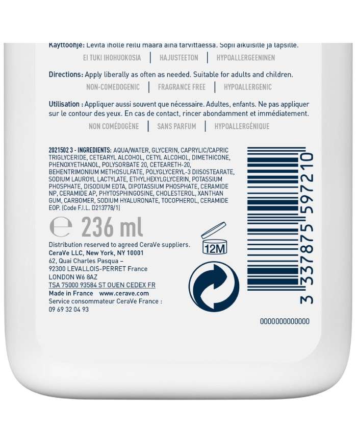 CERAVE LAIT HYDRATANT PEAUX SECHES A TRES SECHES 236 ML