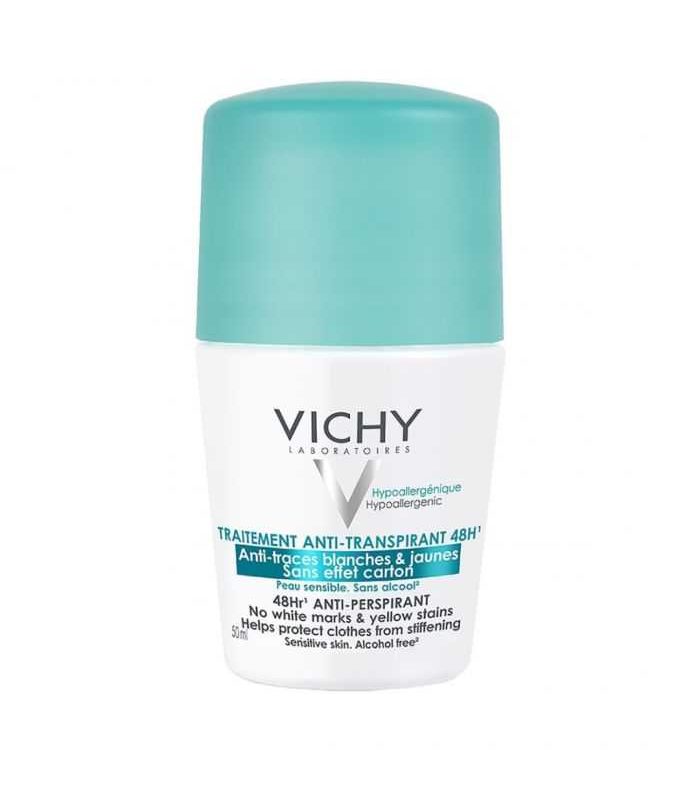 VICHY TRAITEMENT ANTI TRANSPIRANT ANTI TRACES BLANCHES ET JAUNES 48 H 50 ML
