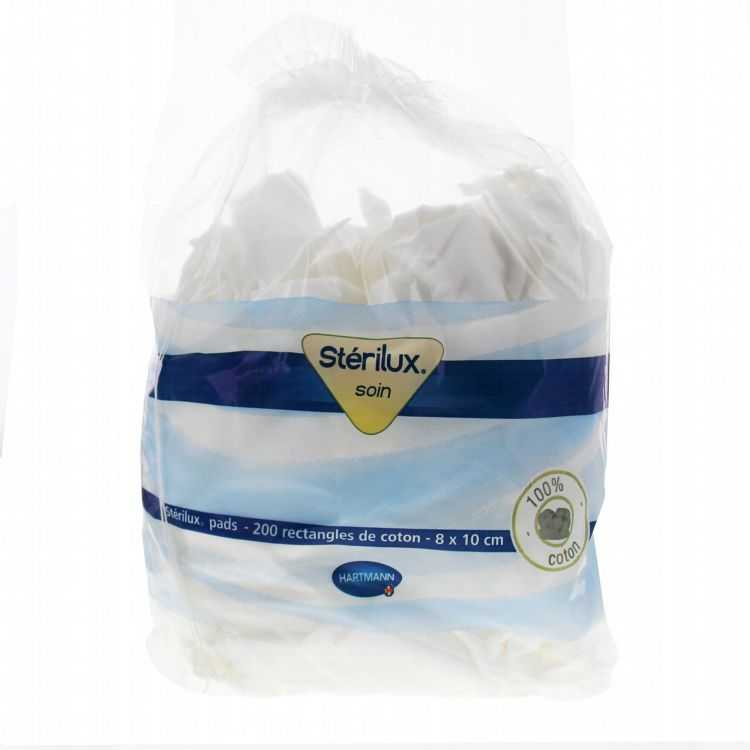 STERILUX PADS - SACHET DE 200 RECTANGLES COTON 8x10 CM