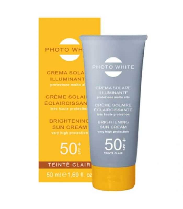 PHOTO WHITE OFFRE CREME SOLAIRE TEINTEE CLAIRE ECLAIRICISSANTE SPF 50+ 50 ML + CREME VISAGE ACIDE HYALURONIQUE 50 ML OFFERTE