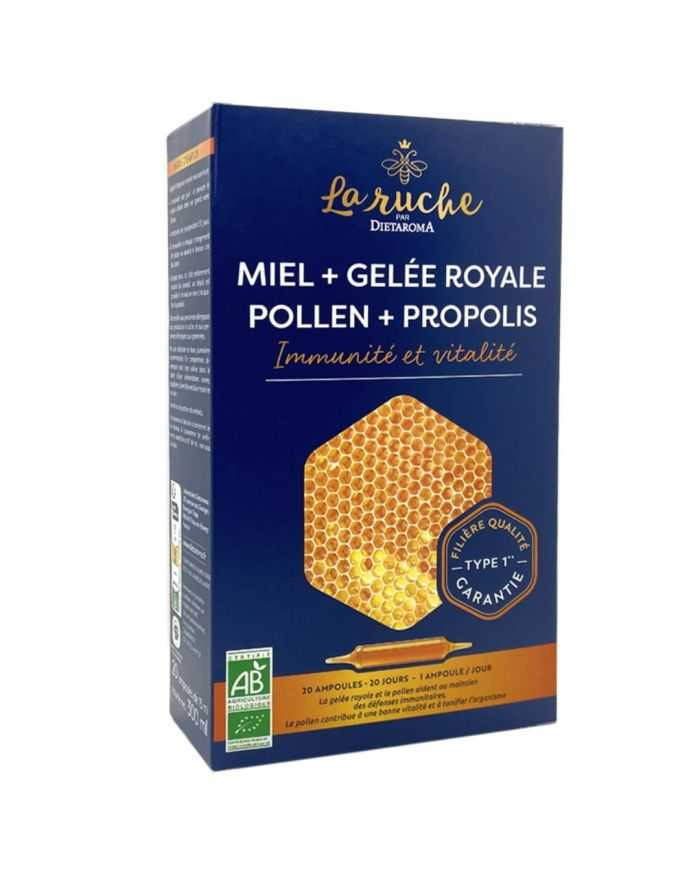 DIETAROMA LA RUCHE MIEL + GELEE ROYALE + POLLEN + PROPOLIS 20 AMPOULES