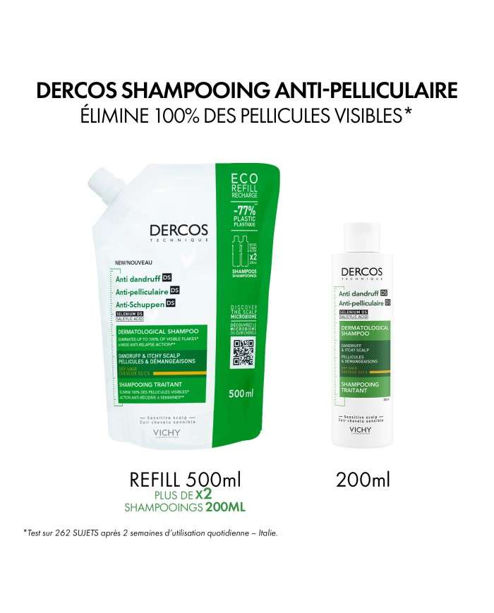 VICHY DERCOS OFFRE SHAMPOING ANTI PELLICULAIRE DS CHEVEUX SECS 200 ML + SHAMPOING FORMAT VOYAGE 50 ML OFFERT
