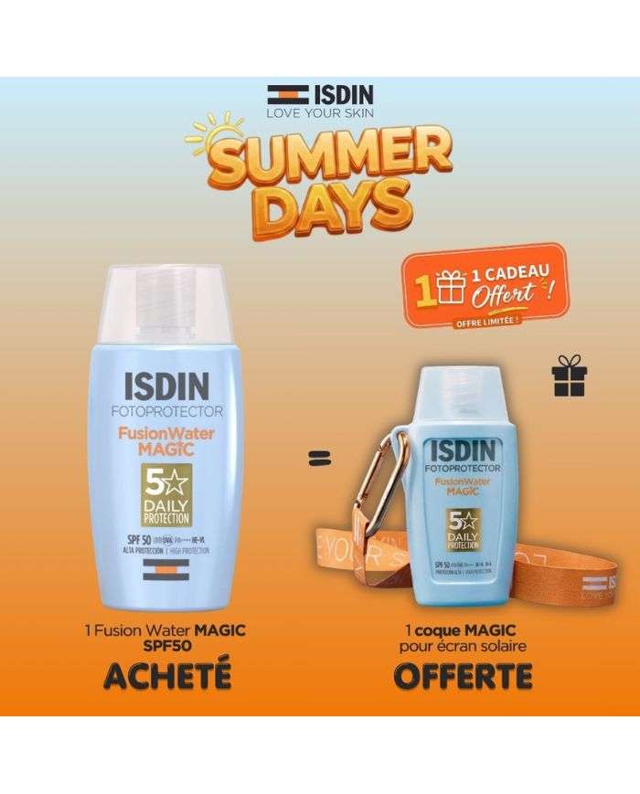 ISDIN OFFRE FOTOPROTECTOR FUSION WATER MAGIC SPF 50+ 50 ML + 1 COQUE MAGIC POUR ECRAN SOLAIRE OFERTE